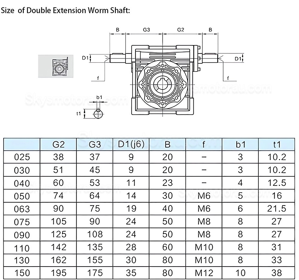 NRV-VS63 Series 0.3-2.8KW Worm Drive Gearbox, Ratio 20:1 118-160nm with Dual Input Shaft